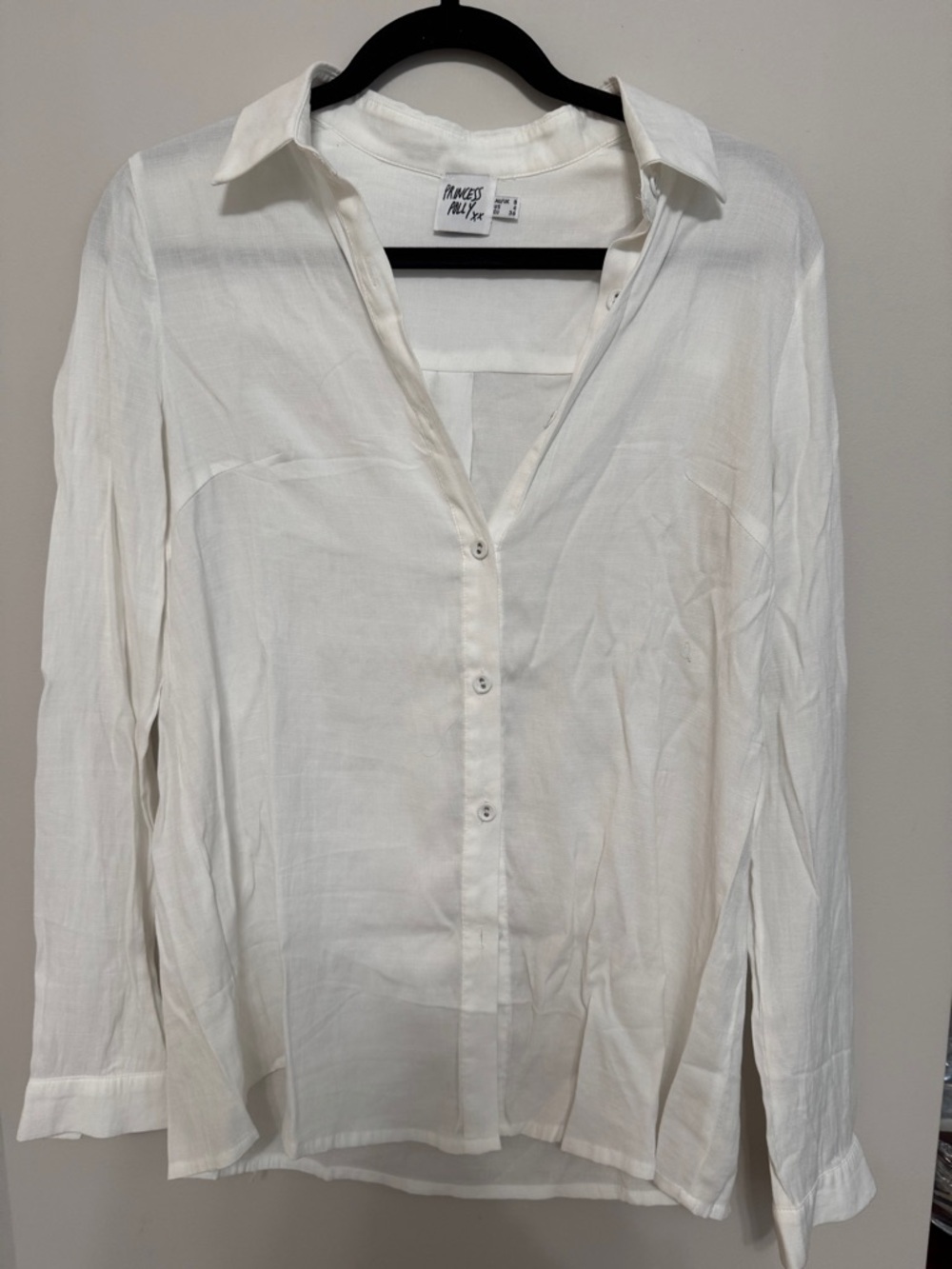 Princess Polly Ivory Semi-Sheer Button Front Blouse, Size US4